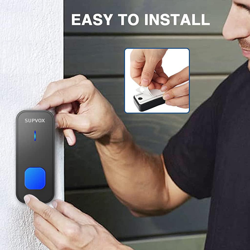 Supvox Door Bell for Home 2 Receiver & 1 Transmitter Wireless Bell for Office Calling Bell Wireless Waterproof IP55 Long Range Remote Bell with LED Indicator Light and 55 Ringtones Door Bell