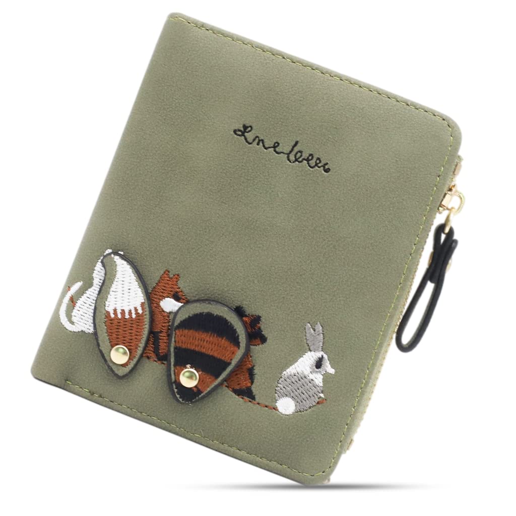 SANNIDHI Wallets for Women Stylish, Cute Mini Animals Embroidery, Short Wallet Card Holder Billfold Purse Wallet Gift for Girls