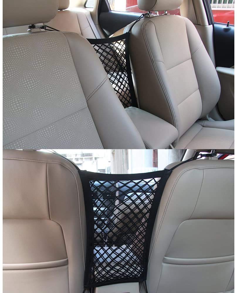 STHIRA 2-Layer Car Mesh Organizer - Seat Back Net Bag, Barrier of Backseat Pet Kids,Cargo Tissue Purse Holder,Driver Storage Netting Pouch,Car Divider