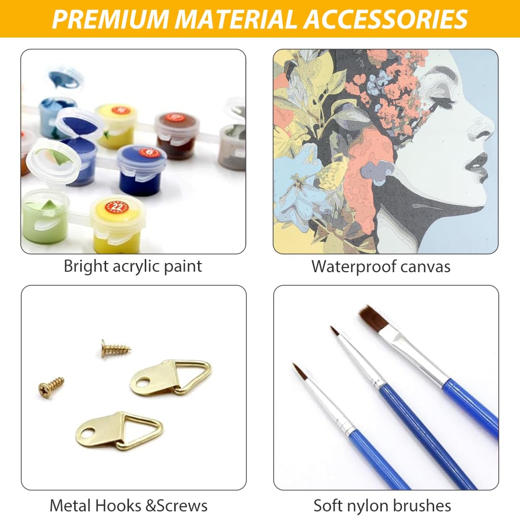 HASTHIP Paint by Numbers Kits for Adults Beginner & Kids Ages Canvas Maple Leaves DIY Digital Oil Paint with Paints and Brushes, Girls and Flowers Modern Home Decor (Frameless 16x20 inch )