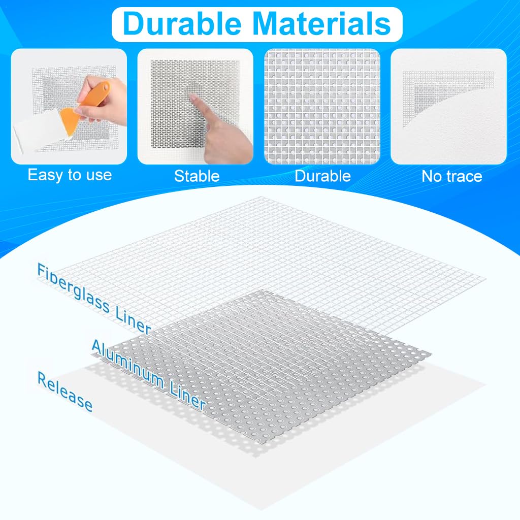 Serplex Drywall Repair Kit 14 Pieces Aluminum Wall Repair Patch Kit, 4/6/8 inch Fiber Mesh Over Galvanized Plate, Dry Wall Hole Repair Patch with Scraper, Sand Papers, Extended Self-Adhesive Mesh
