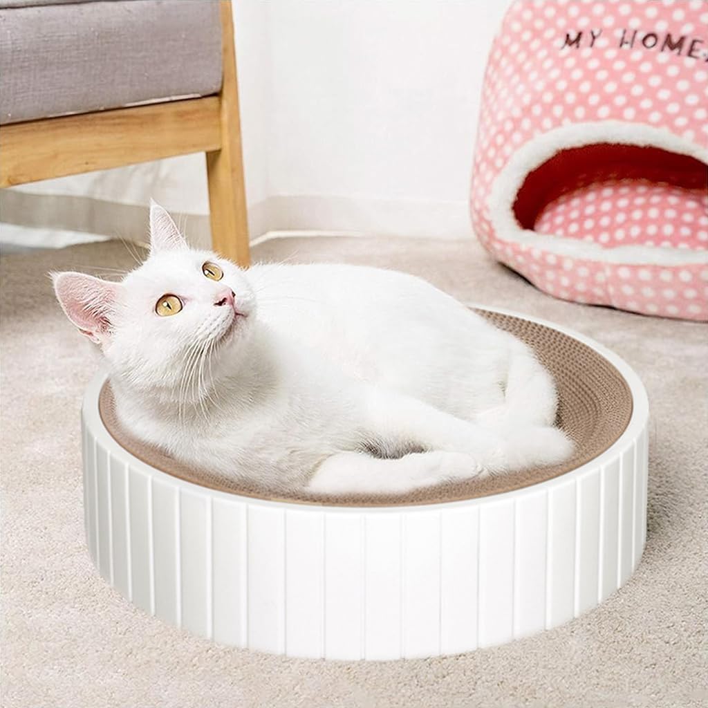 Qpets Cat Scratching Stool Cat Scratcher 15.7 inches Round Cat Scratcher Stool Corrugated Hard Cardboard Cat Scratcher Bed Anti-Slip Cat Bed Durable Cat Scratcher Toy