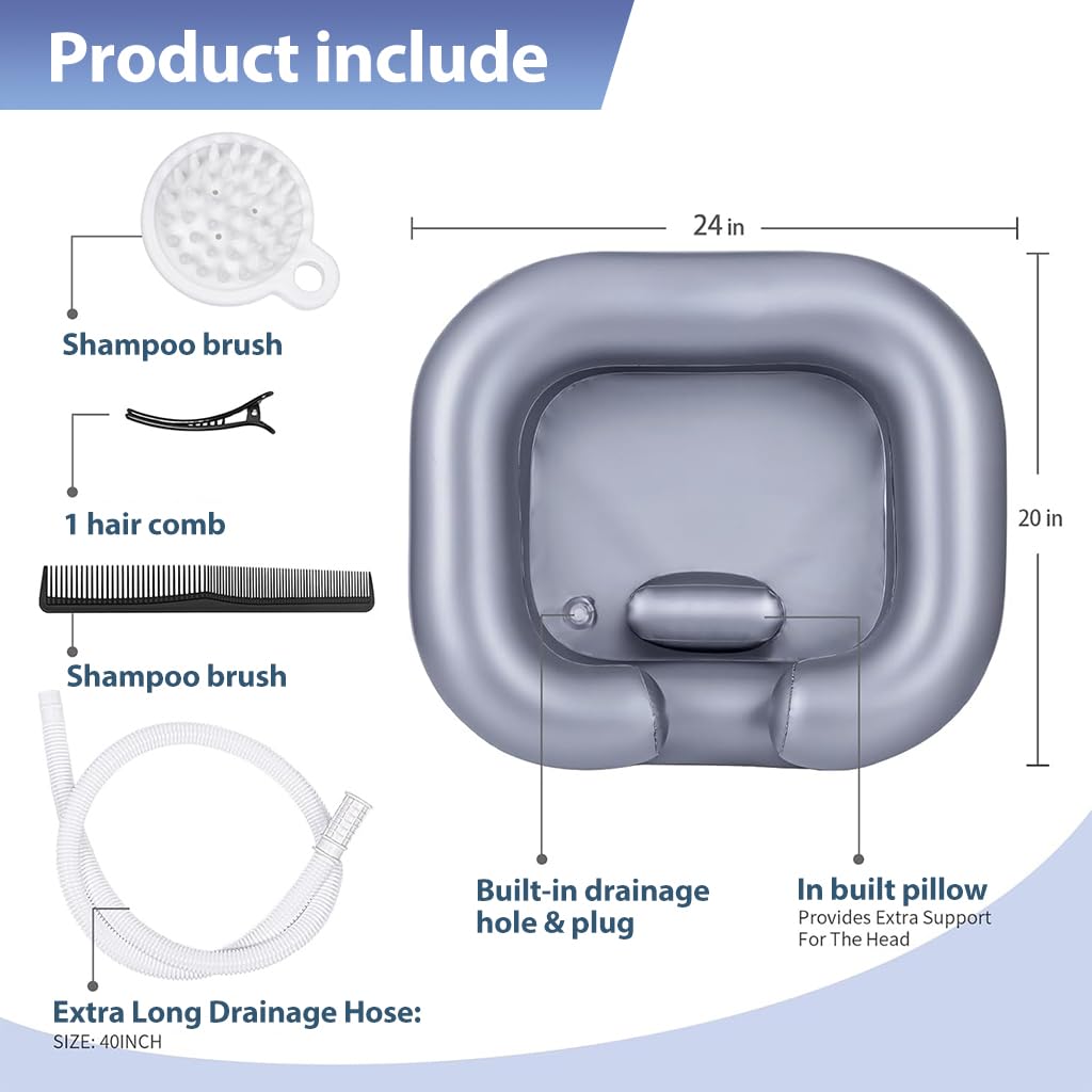 PALAY Inflatable Washing Hair Basin, Portable Hair Washing Tray for Elderly, Disabled, Pregnant, Injured, Bedridden and Handicap, Hair Washing Sink with Drain Tube Use, Pink