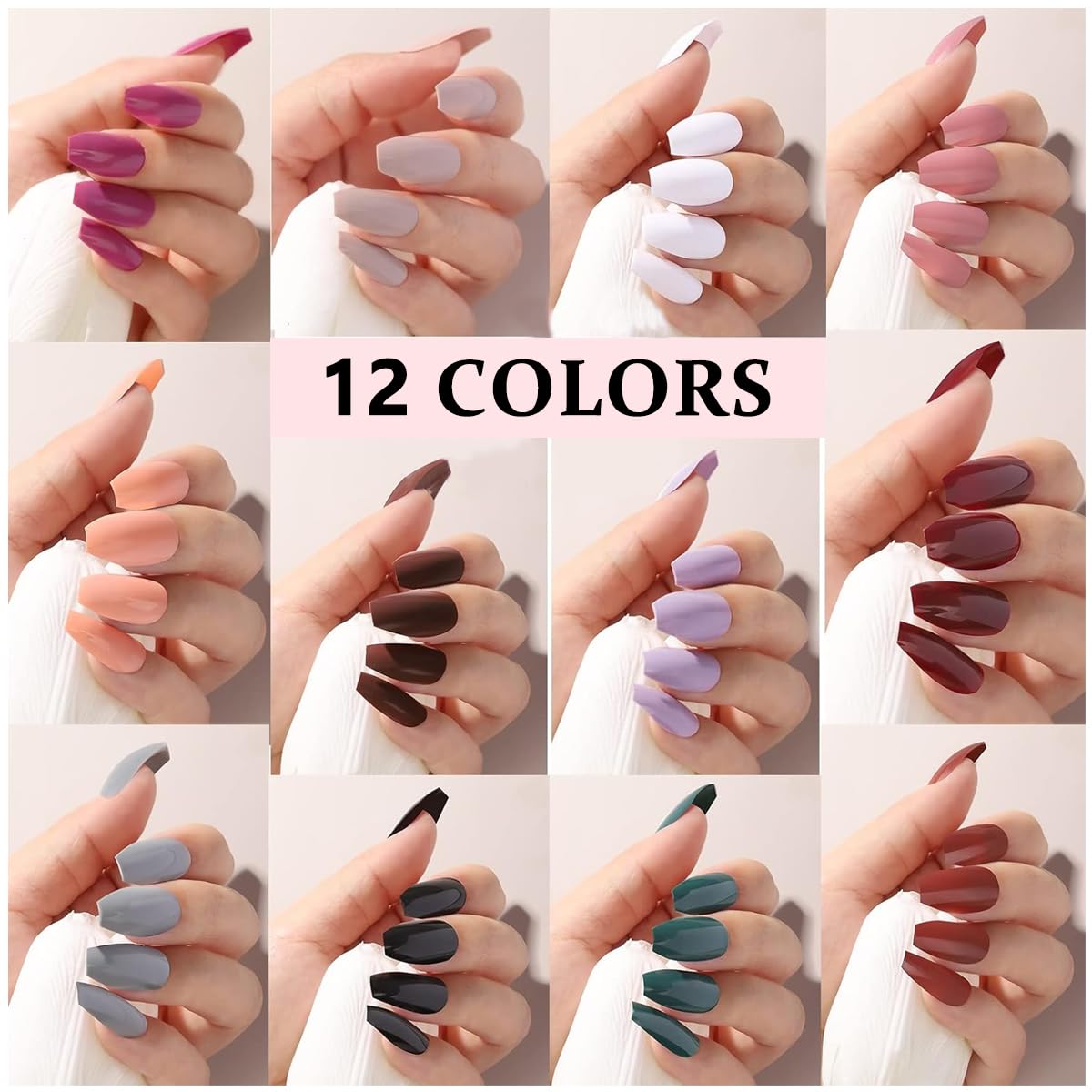MAYCREATE 12 Colors Press on Nails Sets, Short Amond Press on Nails, Matte Acrylic Fake Nails Almond Glue On Nails Press On Fake Nails for Women Girls (Not include Glue)