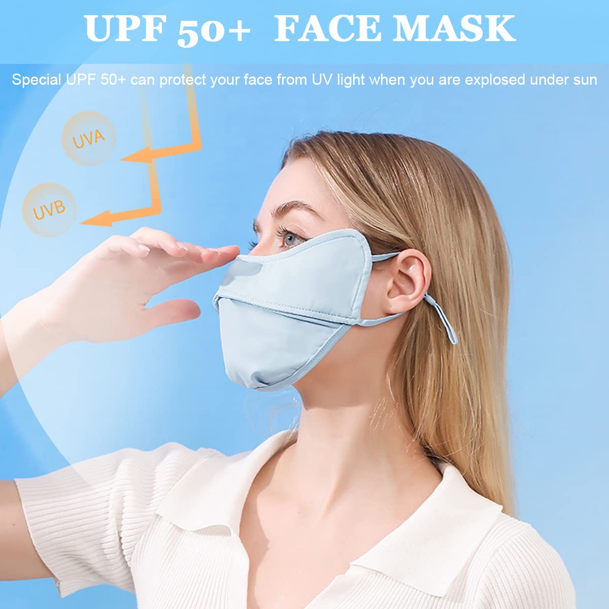 PALAY Sun Protection Mask Face Cover for Women, Fashion Cooling UV Mask Face Mask with Adjustable Ties, for Outdoor Sport Cycling Golfing - Washable, Reusable (Blue)