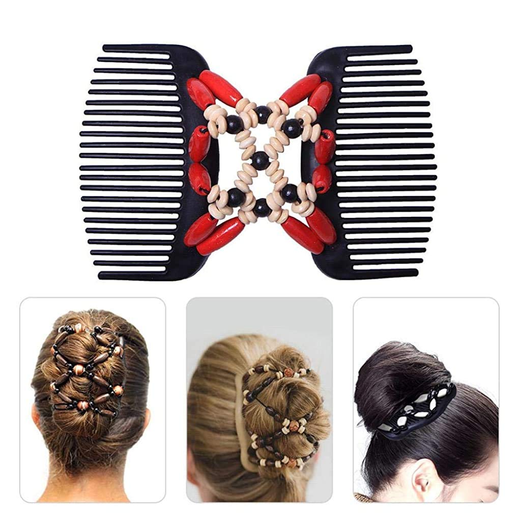MAYCREATE Magic Double Row Wooden African Butterfly Stretchy Hair Clip for Women, Brown