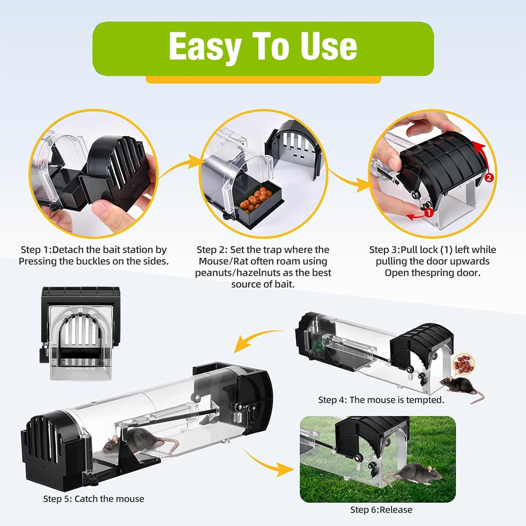 HASTHIP Rat Trap Cage for House Garden Patio, 32 cm Humane Mouse Trap Cage, Reusable Enlarged Smart Rat Catcher and Rodent Trap for Mice, Pets, Rodents