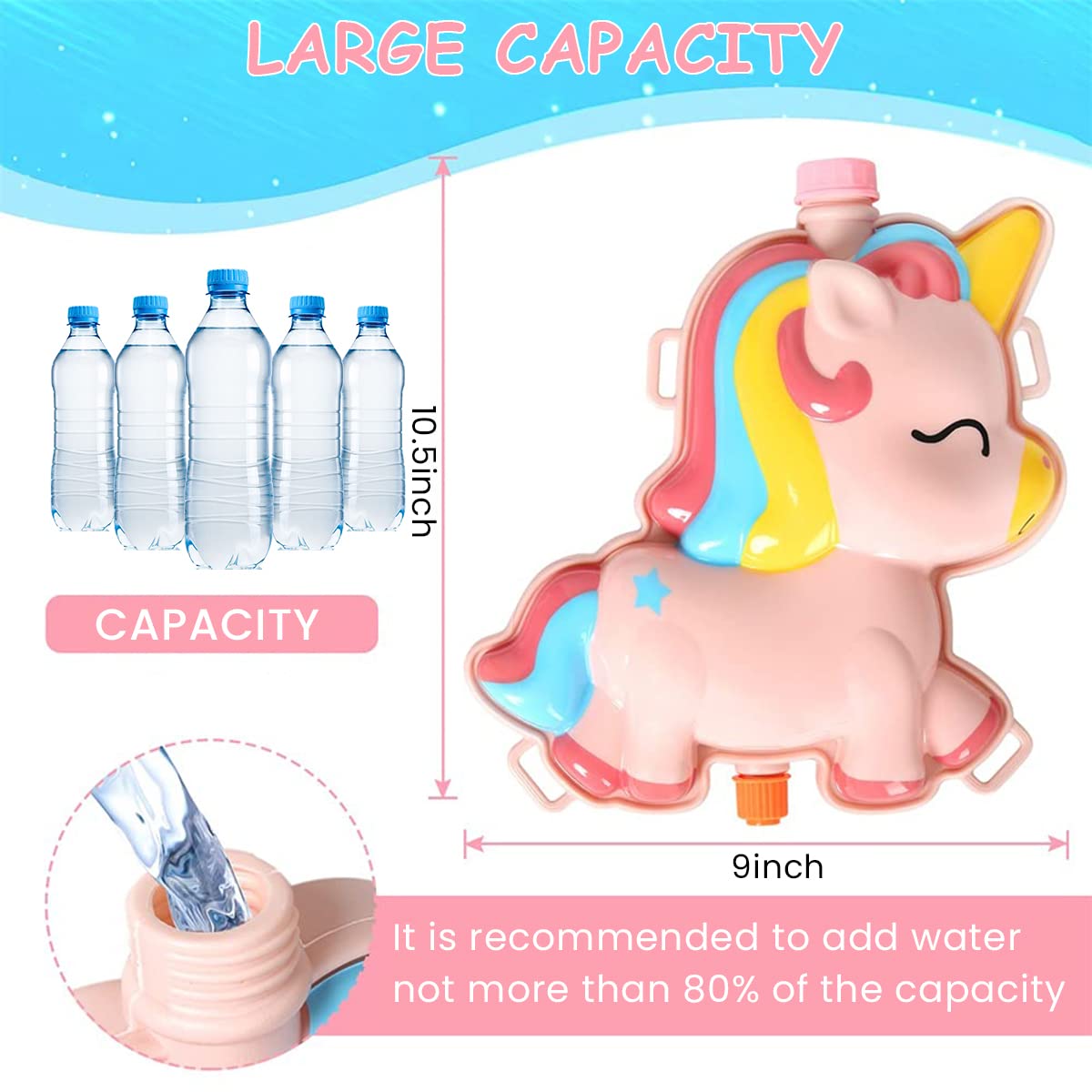 PATPAT Water Gun for Kids, Holi Water Gun with 2L Large Water Tank & Adjustable Straps, Kids Water Pistol Gun with Pressure Mechanism for Long Throw, Pool Toys for Summer Beach/Water Fight Game