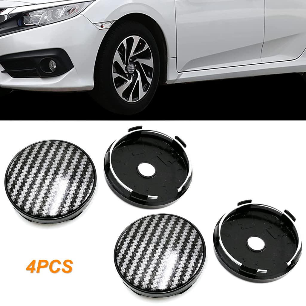 ZIBUYU 4Pcs Car Wheel Center Hub Caps, Mirror Carbon Fiber Wheel Hub Cap Stripy Car Wheel Center Caps DIY Car Modification Accessories for BMW Audi Kia Ford Toyota Honda Suzuki (56mm)