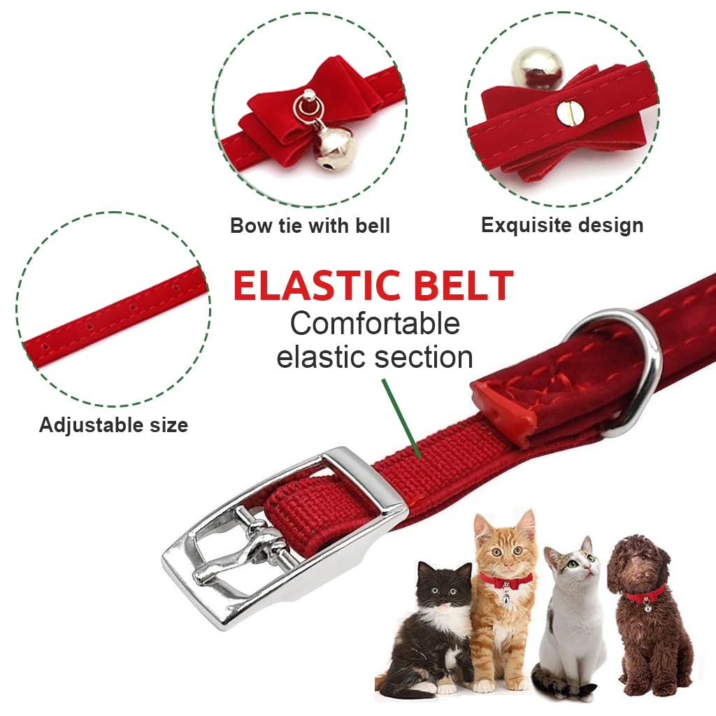 Qpets Cat Collar, Adjustable Cat Belt, Strong Breakaway Buckle Cat Collar with Bell, Velvet Neck Strap Cats Collar Soft Plush Collar Cat Gift (Total Length 36CM/14.17in)