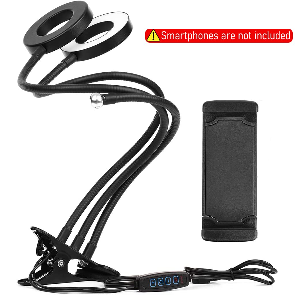 ZORBES Light for Video Shooting, 2 in 1 USB LED Selfie Light Dual Ring Light for Video Shooting, 360° Rotatable Ring Light Phone Holder Phone Stand Clip-on Video Light Ring Light with 3 Colors 10 Brightness