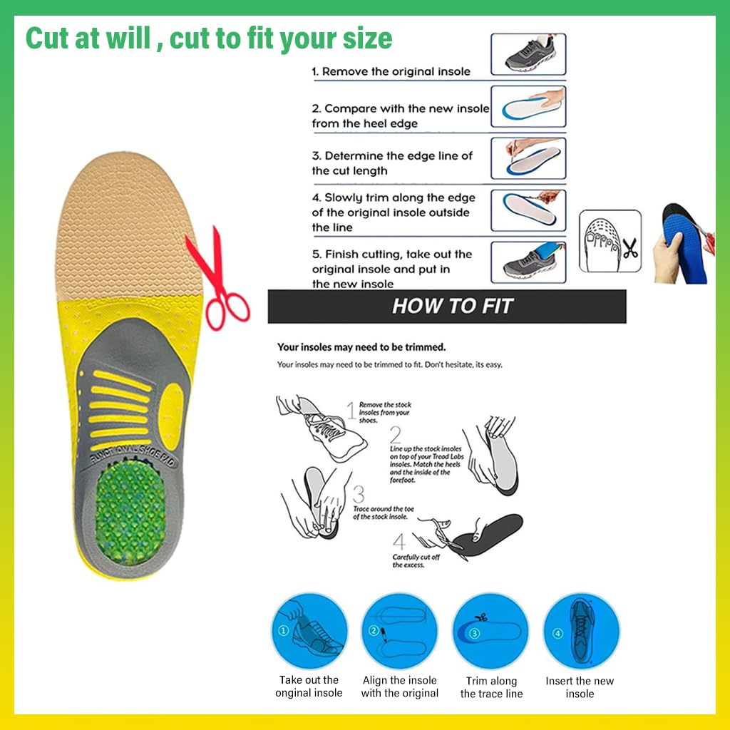 Optifit Anti-Odor EVA & Gel Orthotics Insoles Enhanced Arch Support, Shock Absorbing Sports Inserts for Preventing Foot Pain, Heel Comfort, Breathable for Running, Flat Feet Relief