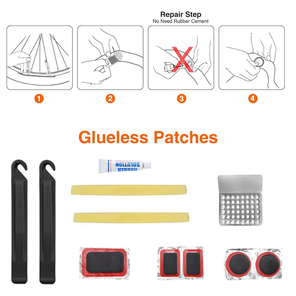 Proberos Bicycle Repair Bag with Tire Pump, Portable Tool Kit with Patches, Inflator, Maintenance Essentials All in One Safety Kit, Portable Tool Kit for Camping Travel