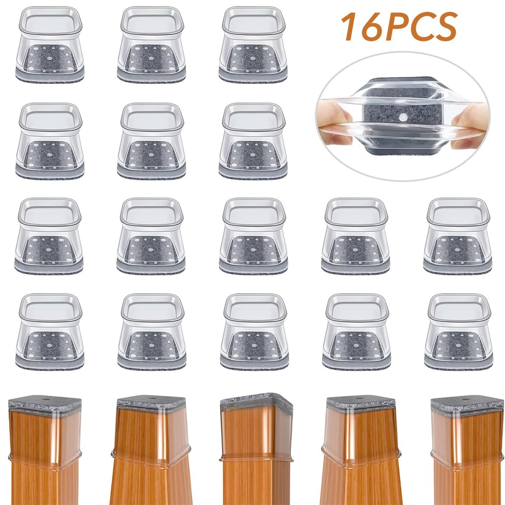 HASTHIP 16Pcs Chair Leg Floor Protectors Felt Padded Furniture Leg Floor Protectors Silicone Chair Leg Protectors Non-Slip Silent Chair Leg Sleeve for Tilting Legs & Vertical Legs of 1-1.5 inches