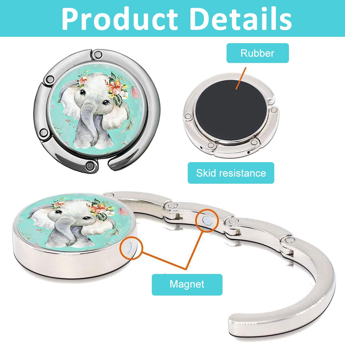 HASTHIP 3Pcs Desk Bag Hanger Aesthetic Design Metal Bag Hanger Portable Folding Bag Ring Hanger for Table, Office Desk Aluminum Alloy Removable Hooks for Bags, Handbag, Backpack