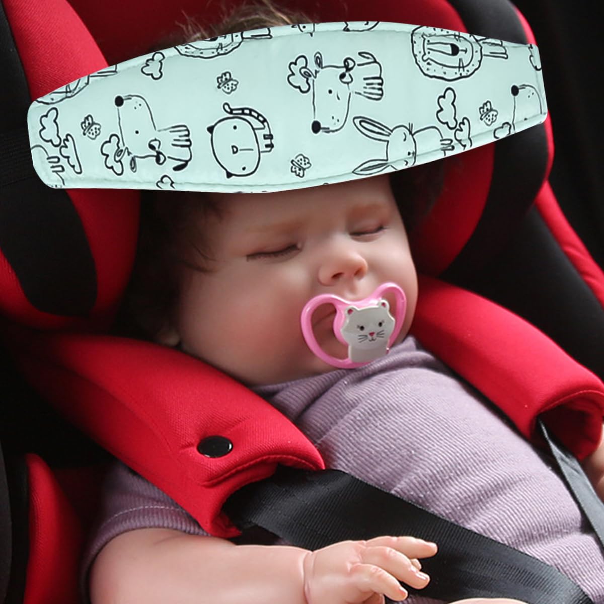 SNOWIE SOFT 2pcs Baby Head Support Band for Car Seat, Elastic Band Strap for Fix Baby's Head Neck, Relief Headrest on Car Safety Seat, Stroller, Travel Eye Cover for Stroller, Baby Safety Seat