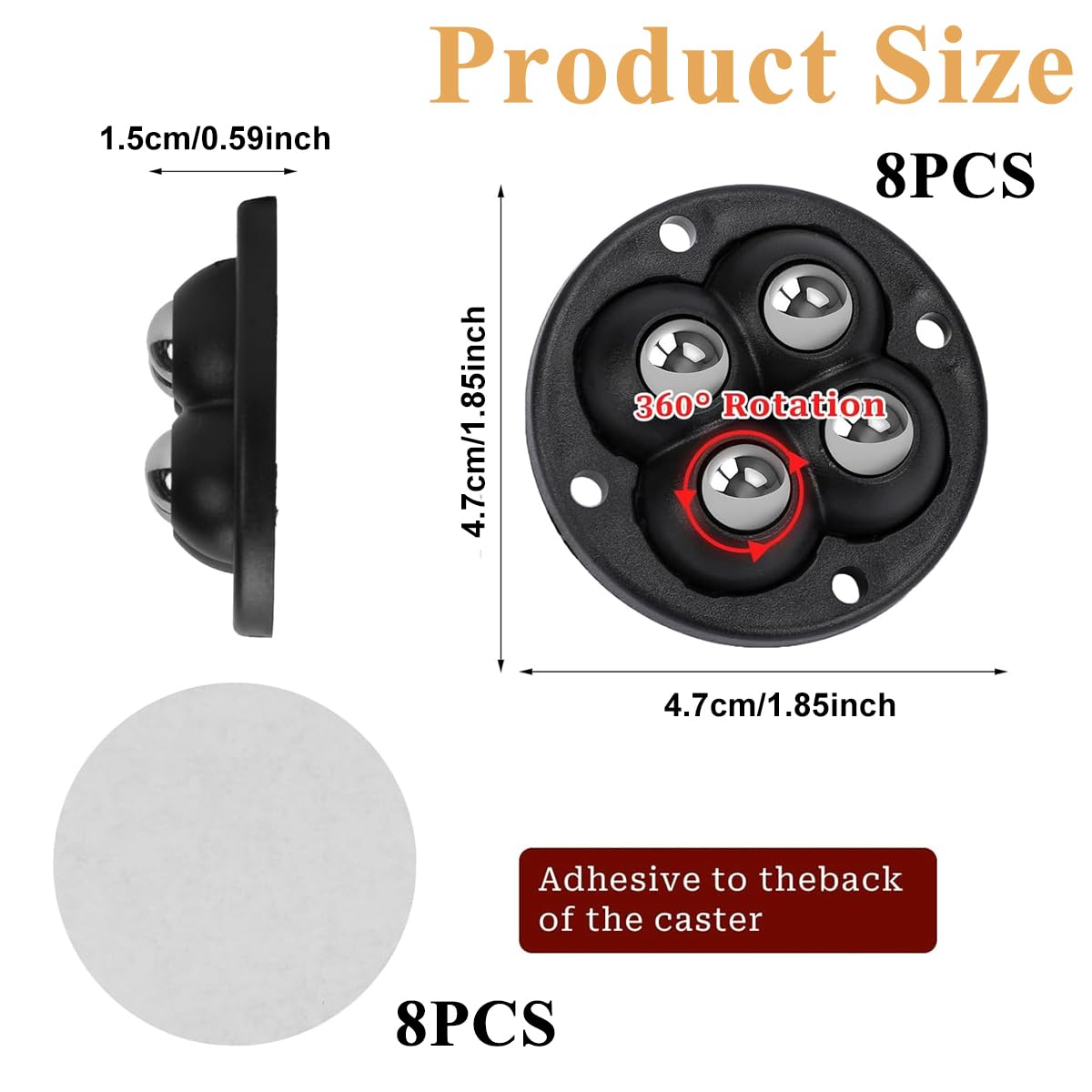 HASTHIP 8Pcs Wheels for Furniture Moving, Self-Adhesive Swivel Caster Wheels, 360° Swivel Wheels for Kitchen Appliances, 30Kg Load Capacity, Swivel Wheels for Moving Coffee Maker, Cooker, Air Fryer