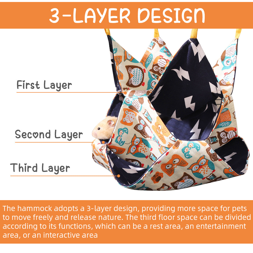 Qpets Hamsters Hammock for Cage Saggy Hammock Cartoon Print Cotton 3-Layer Hamsters for Hiding, Resting Sleeping Hammock for Guinea Pig, Dwarf Hamster