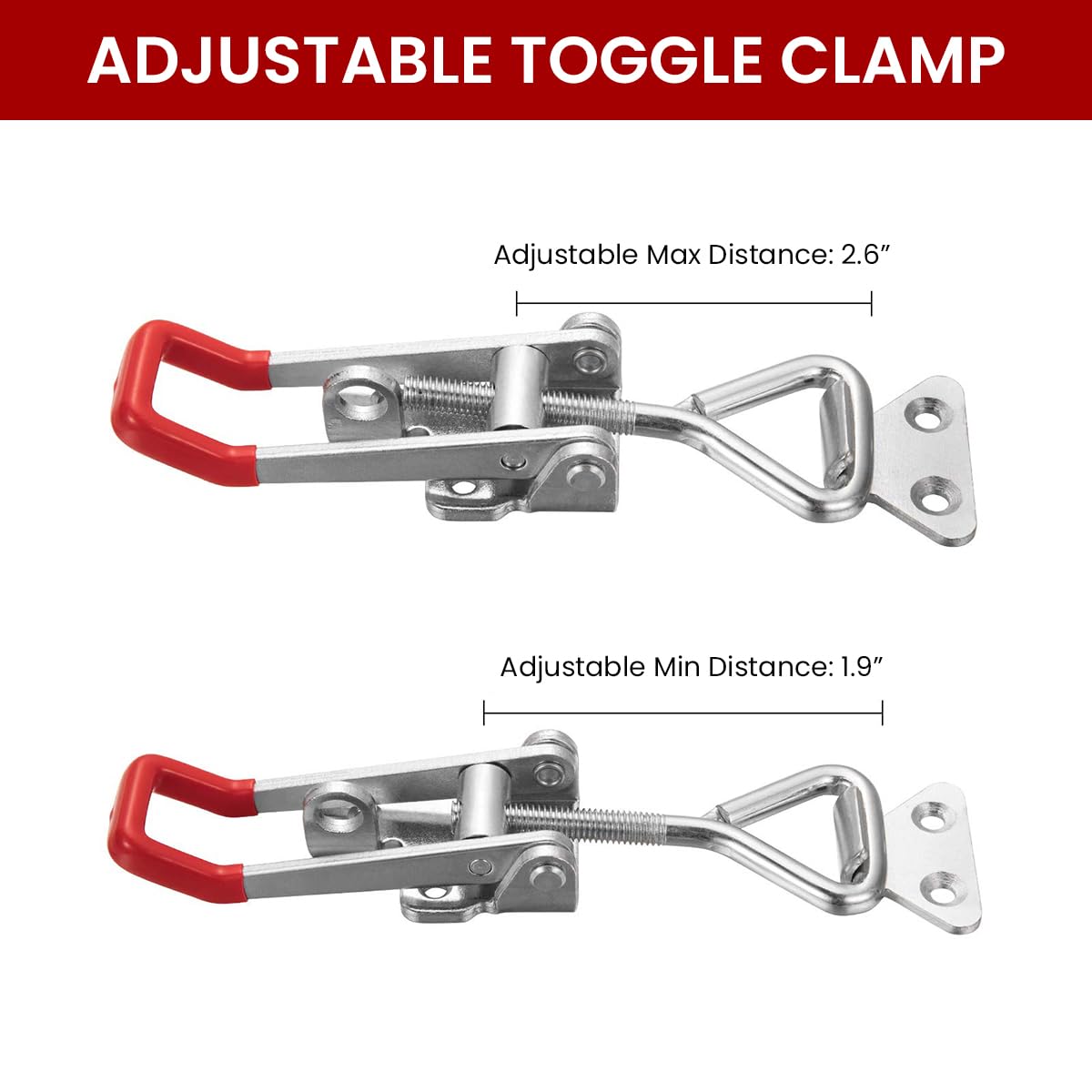 HASTHIP 6 Pack Heavy Duty Toggle Latch Clamp, Adjustable Toggle Clamp Latch With Lock Hole, 550lbs Holding Capacity Pull Latch for Tool Box Case, Cabinet