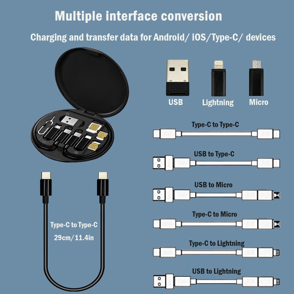 ZORBES USB C to USB C Cable Adapter Kit with Lightning Adapter & Android Adapter USB Adapter, SIM Eject Pin for Data Transfer, Charging, SIM Card Storage USB Adapter Cable Kit with Storage Box