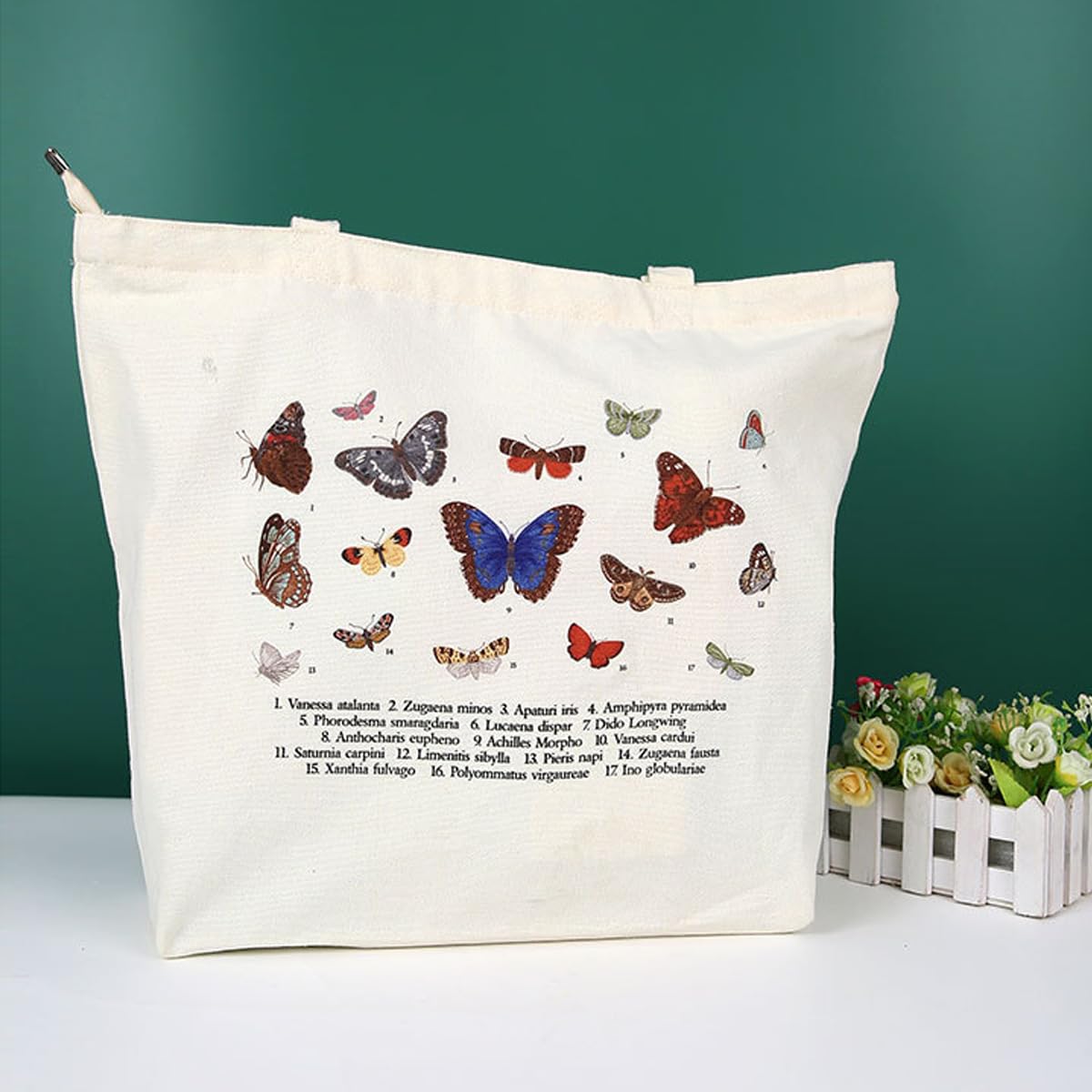 PALAY Canvas Tote Bag Large Bookbag Creative Butterfly Print Tote Bag Zip Lock Grocery Bag Shopping Bag Reusable and Washable Canvas Hand Bag for Girls Women