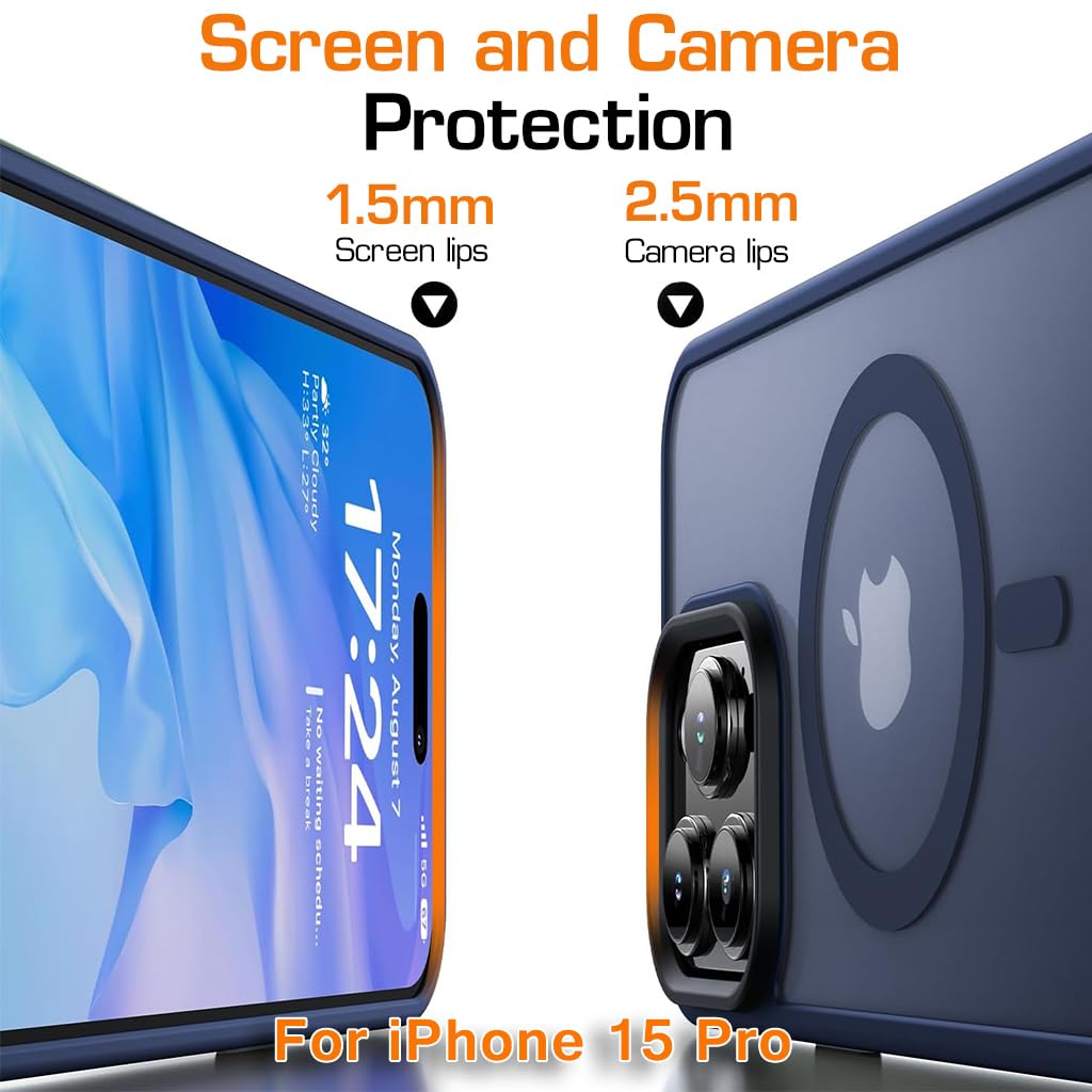 ZORBES Phone Case for iPhone 15 Pro Anti-Scratch Rubber Framed Phone Cover with Metal Button Cover, Magnet Ring Design Compatible with MagSafe Full Protection Phone Case for iPhone 15 Pro 6.1