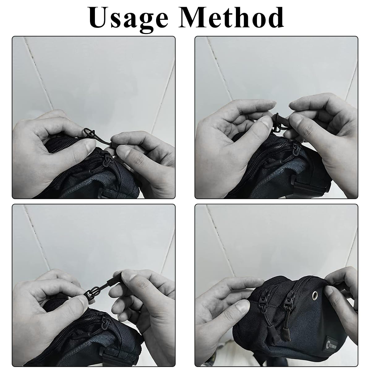 HASTHIP 50Pcs Zipper Pulls Replacement, Zipper Tabs Black Cord Extender Zipper Pull for Backpack, Luggage, Purse, Jacket, Boot, Gloves