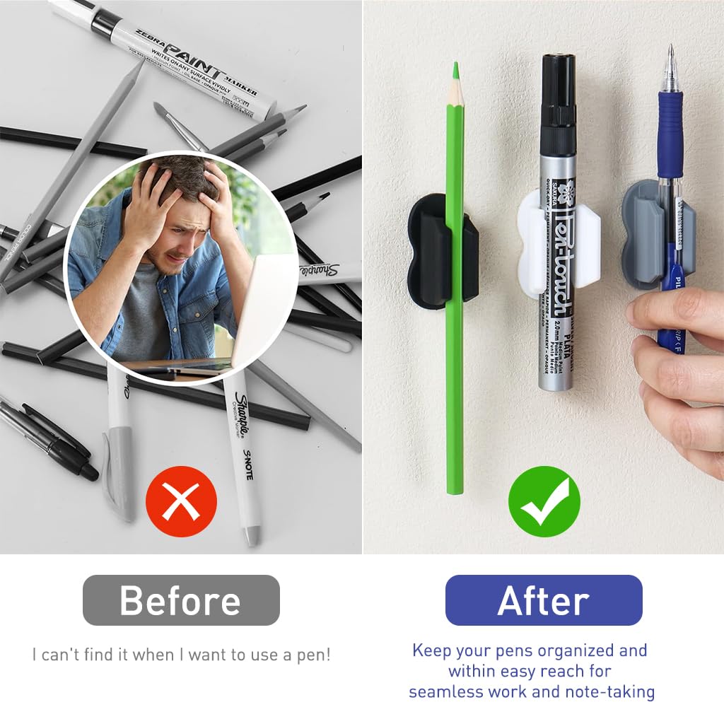 HASTHIP 3Pcs Silicone Pen Holder Self Adhesive Pen Holder Cable Organizer Cable Holder Anti-slip Silicone Cable Holder Organizer for Wall, Desk, Dry Erase Board
