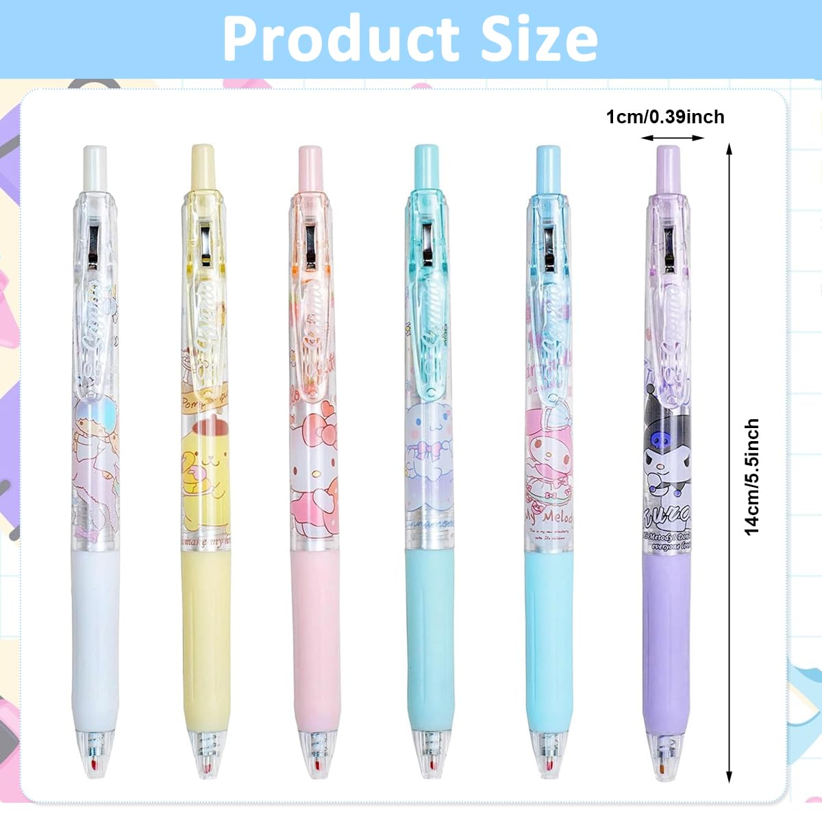 HASTHIP 6Pcs Kawaii Click Pens Cute Sanrio Series Pens 0.5mm Black Click Pens Office School Stationeries Supplies Gift Click Ball Pen Set