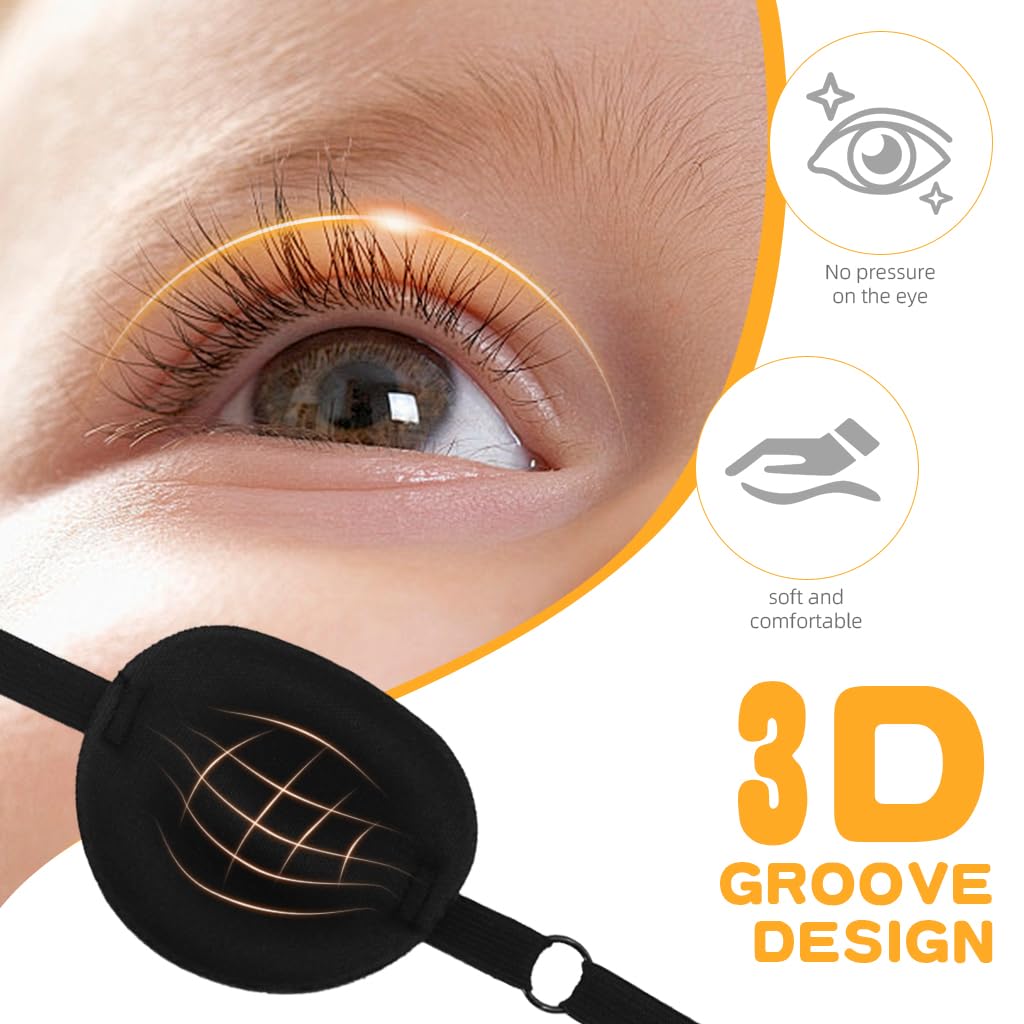 HANNEA Eye Patch for Kids, 2pcs Adjustable Eye Patches for Lazy Eye, Soft Comfortable 3D Eye Mask Eyesight Correction, Soft Amblyopia Lazy Eye Patches for Left or Right Eyes (Black, Leopard Print)