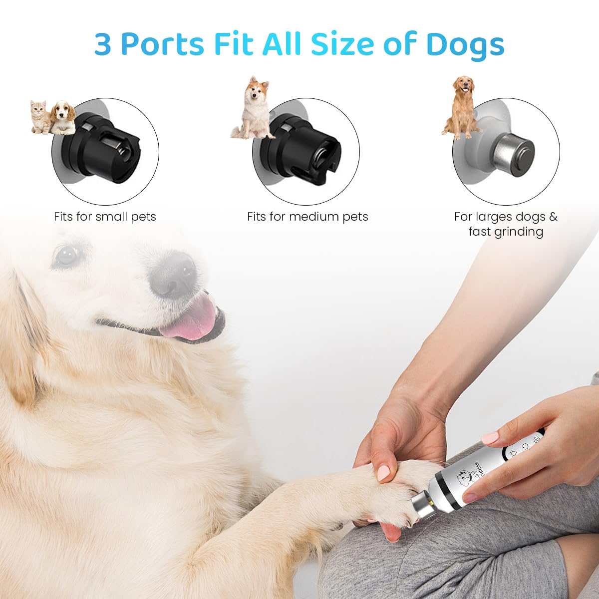 Qpets Electric Dog Nail Grinder with 3 Speeds Modes and 2 Led Light Dog Nail Trimmer for Cat Dog USB Electric Dog Nail Grinder, Dog Nail Cutter for Small Medium Large Dogs and Cats