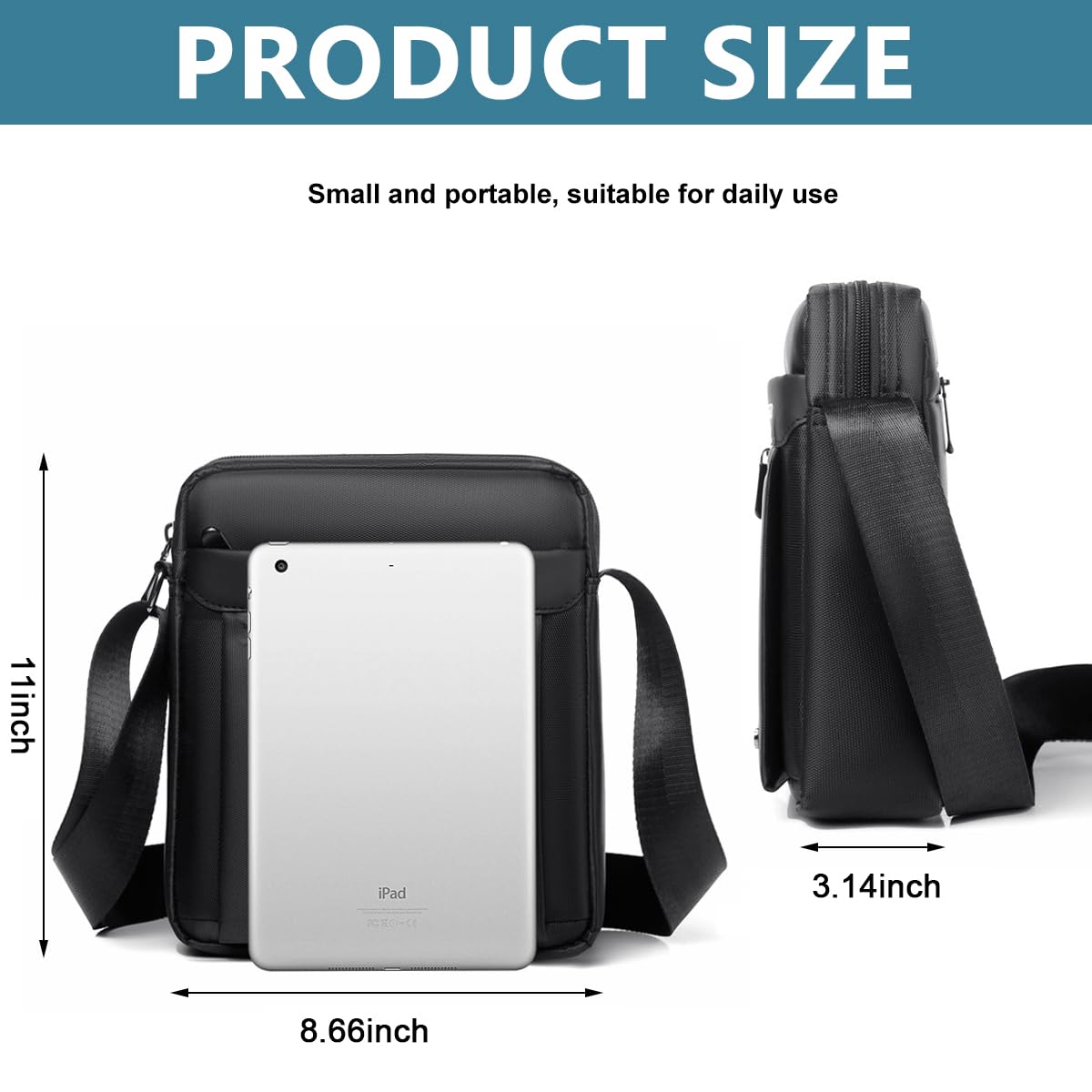 GUSTAVE Sling Bag for Men wtih Adjustable Strap, Waterproof & Anti-Scratch Large Capacity Shoulder Bag Crossbody Bags, Messenger Bag, Stylish Side Bag for College