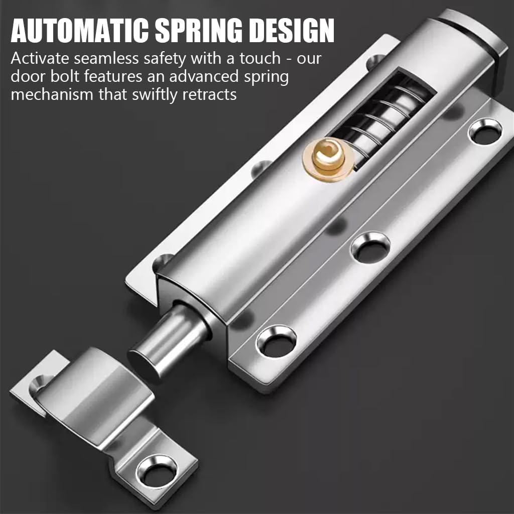 HASTHIP Auto-Retracting Spring Door Latch - Stainless Steel Safety Bolt with Advanced Mechanism, Secure Screw Mount for Home & Apartment Security, Ideal for Families with Children & Pets