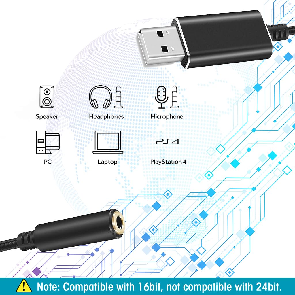 ZORBES USB to 3.5 mm Jack Audio Adapter, USB Sound Card USB to 3.5mm Jack USB Audio Adapter USB to Aux Converter USB External Stereo Sound Adapter Converter for Laptop, PS4, Headset, Microphone, Laptop, PC