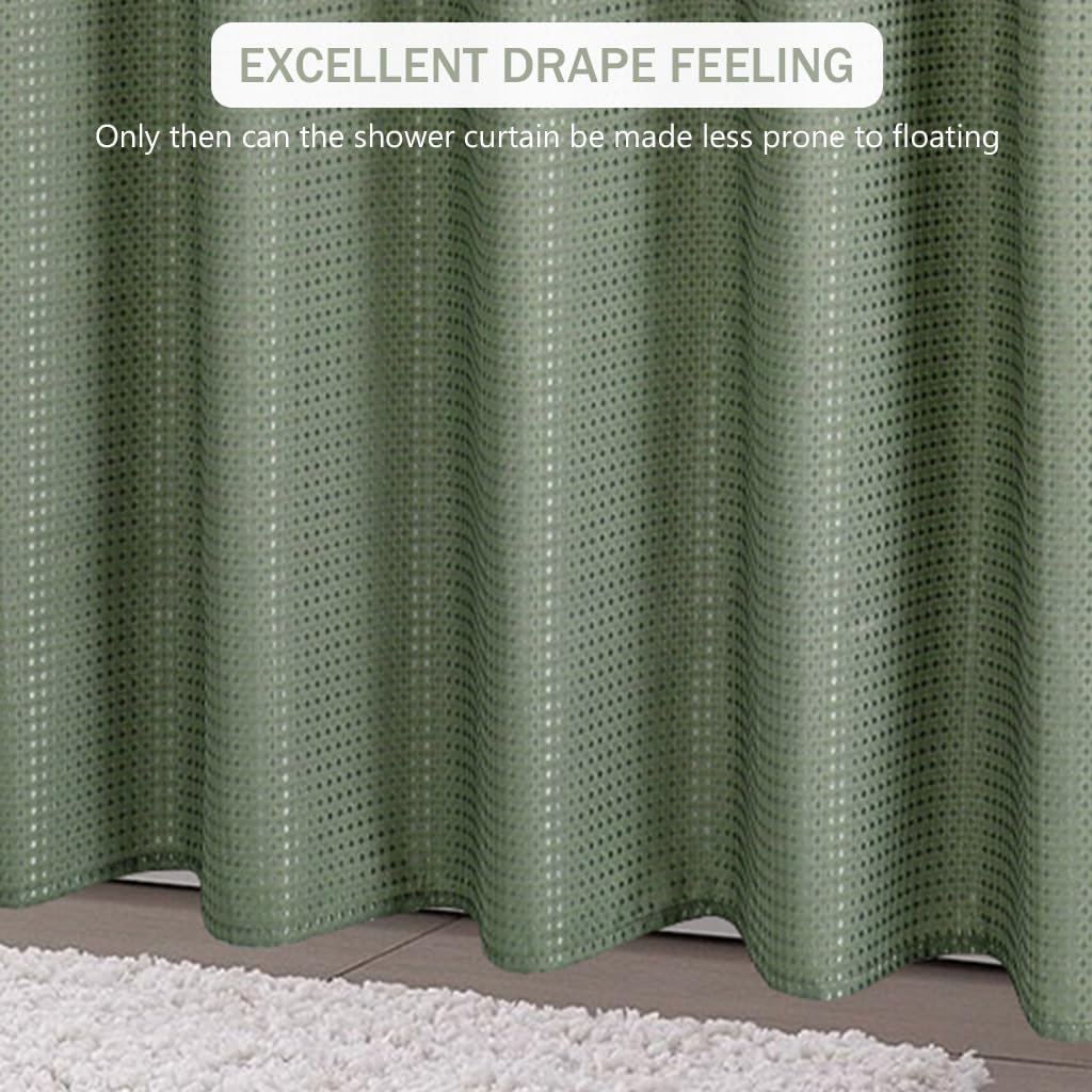 HASTHIP Fabric Shower Curtain Waterproof Polyester Double Sided Waffle Textured Green Shower Curtain with 12 Plastic Hooks Water Resistant Partition Liner for Washroom (Green 72''x72'')