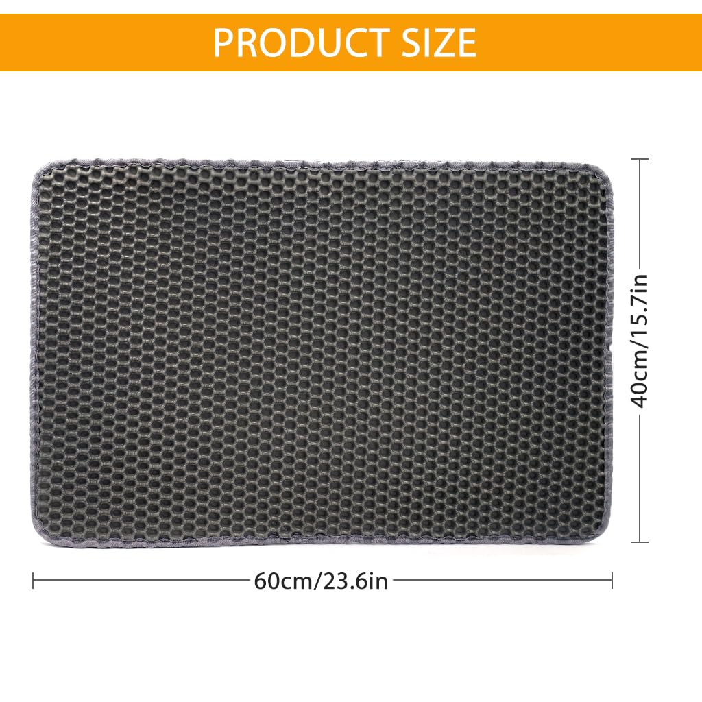 Qpets Cat Litter Mat, 17.7 by 23.6 inches Litter Mat Double Layer Open Edge Design, Waterproof EVA Material, Durable and Washable, Cats Litter Box, Cat Litter Tray (Grey)