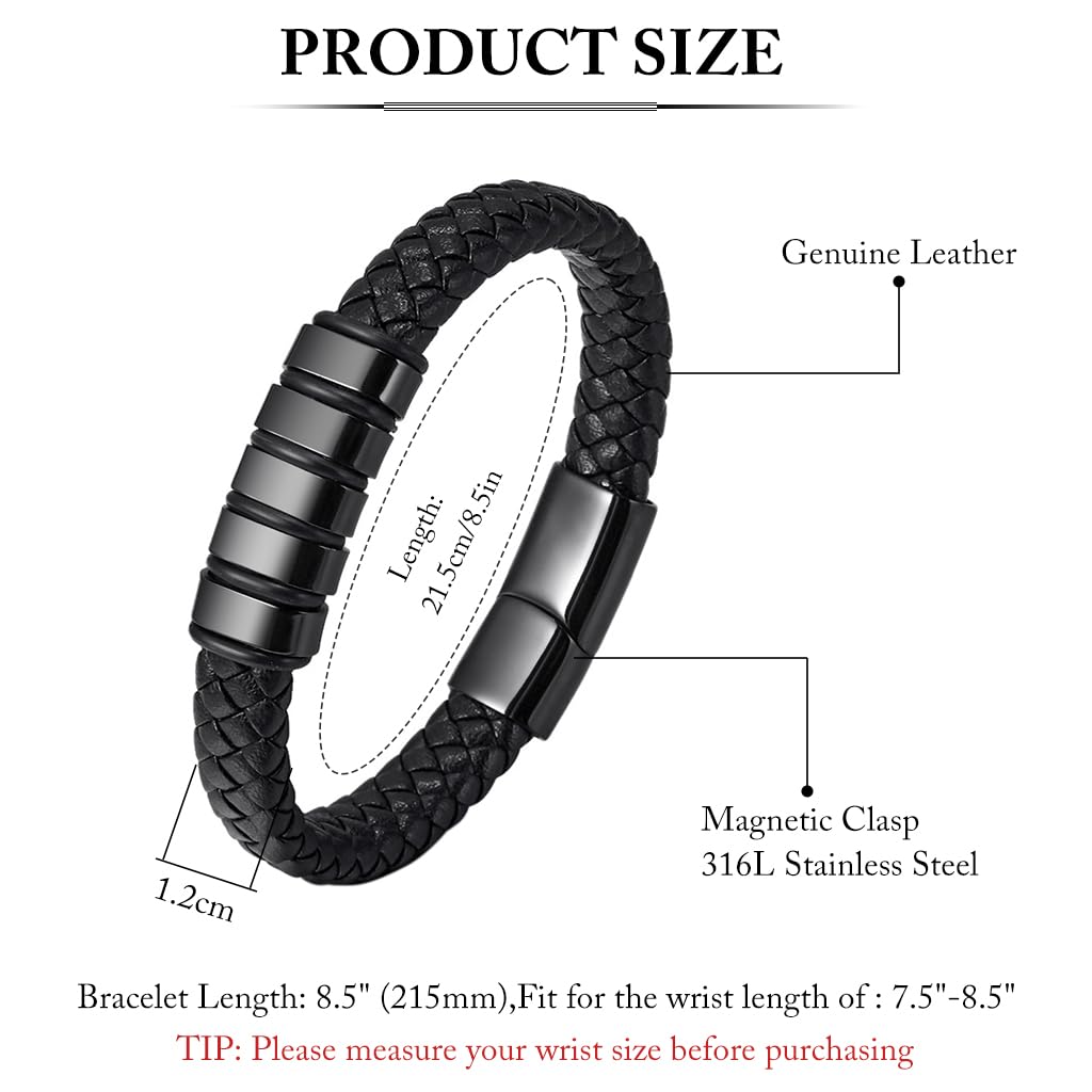 GUSTAVE Leather Bracelet for Men - Fashion Braided Wristband with Magnetic Closure - Versatile and Durable - Elegant Design for Casual and Formal Outfits, Gifts for Men