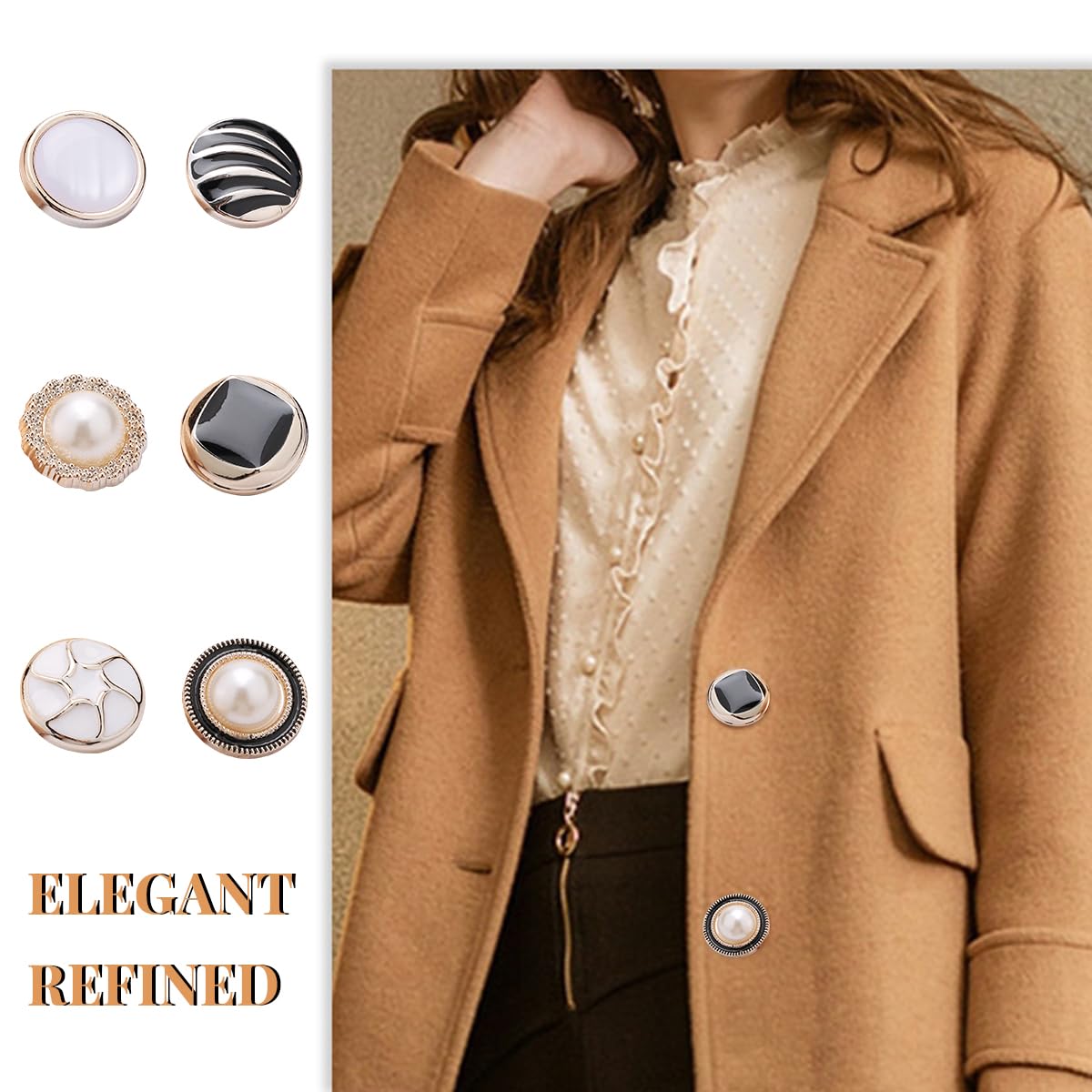 SANNIDHI 30pcs Shirt Button with Shank, Sew in Faux Pearl Buttons for Clothes Coat Jacket Sweater, Elegant 18mm 6 Designs Sewing Crafts Buttons Replacement