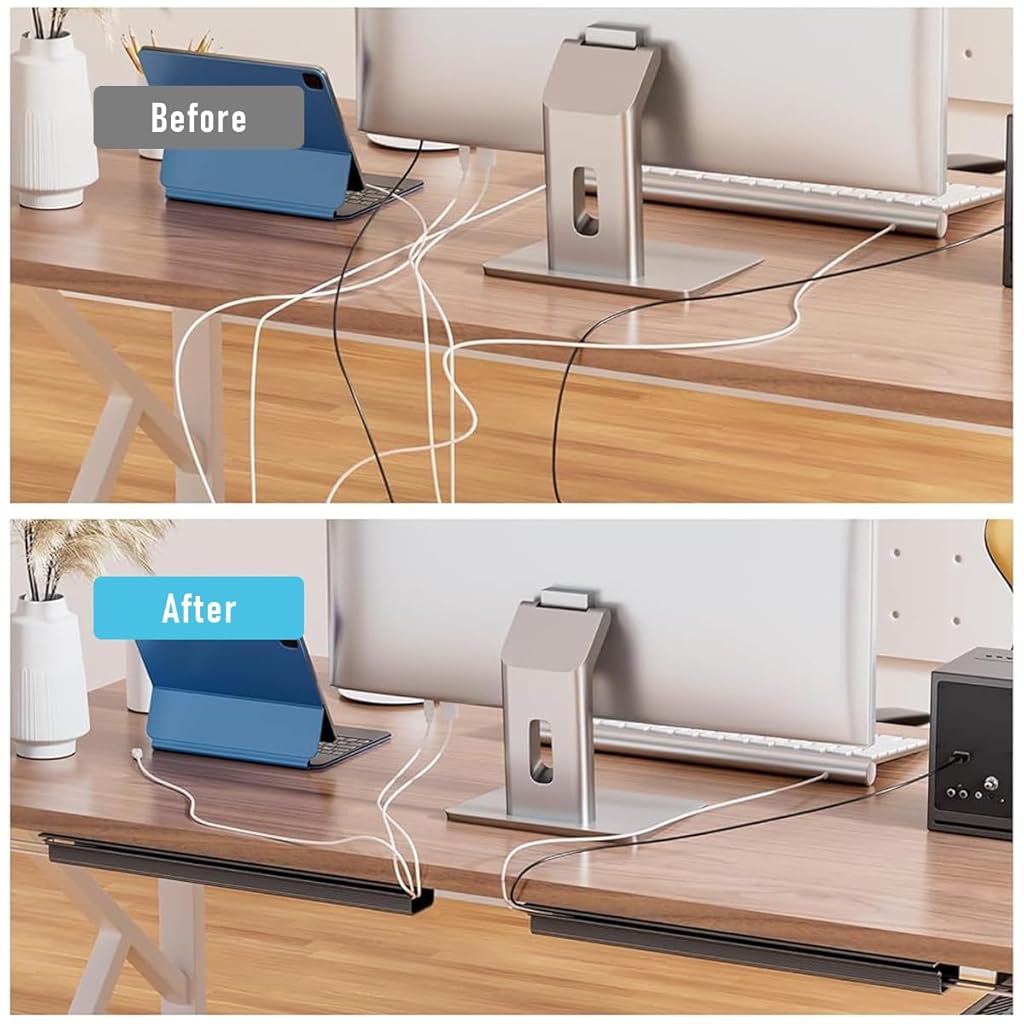 HASTHIP 2Pcs Cable Management Rail Multi Cable Organizer Box Adhesive Under Desk Cable Channel Organizer 31.5