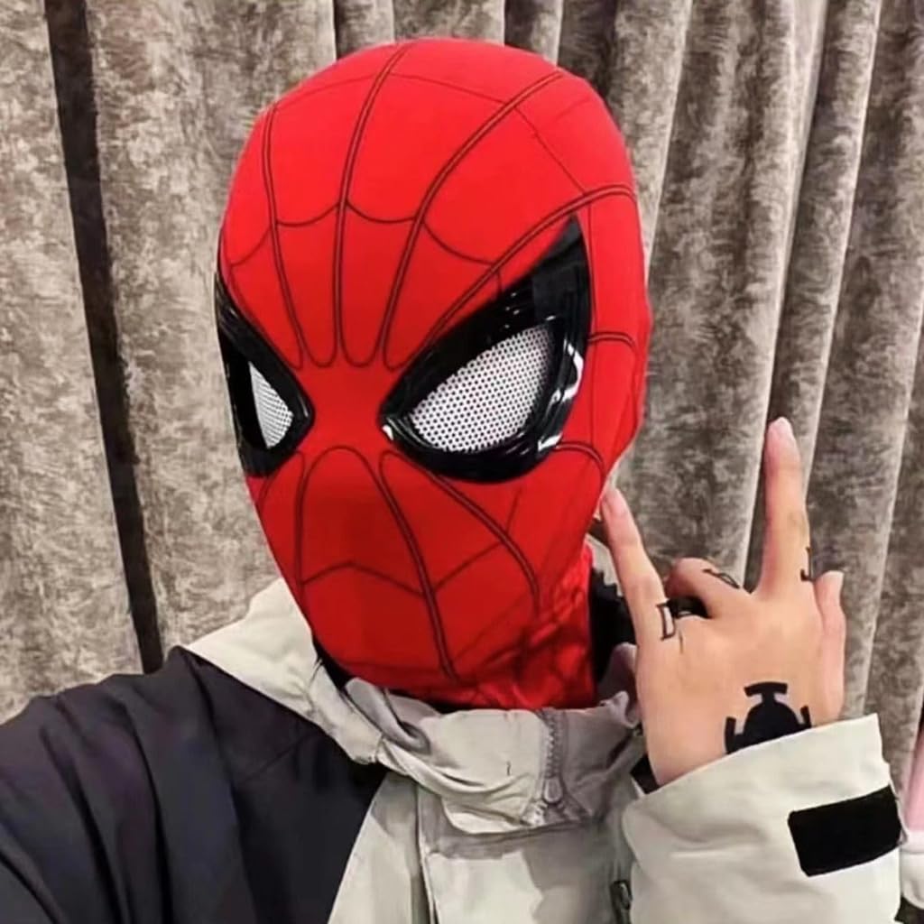 FANCYKU 3D Spider-Man Mask with Moving Eyes, Jaw Motion Activated Blinking Eyelid Spider-Man Head Cover, Spiderman Masks Spider Man Cosplay Costumes Mask for Adult Kids Halloween Masquerade Cosplay