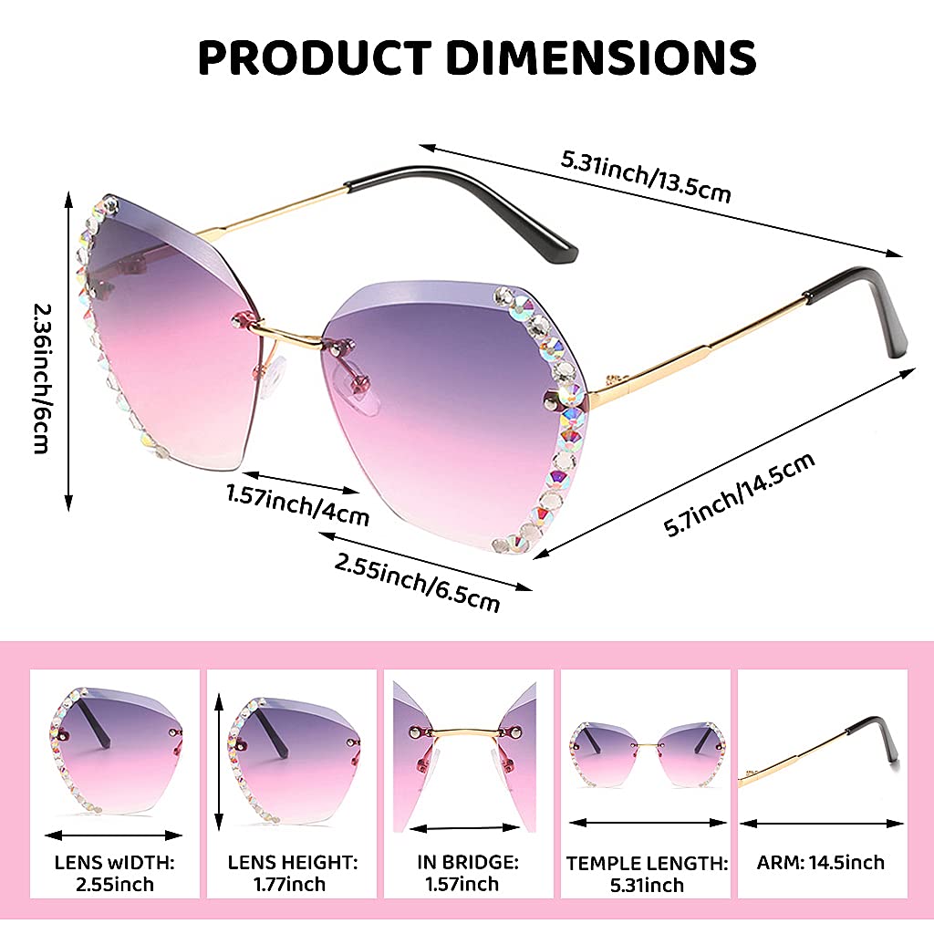 PALAY UV400 Protective Sunglasses for Women Stylish with Storage Box Glasses Cloth, Rimless Diamond Cutting Lens Women Sunglasses for Summer Driving Shades for Women(Style 2)