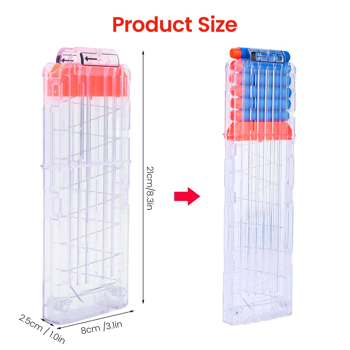 PATPAT Soft Bullet Clip Quick Reload Clip for Nerf Elite Series Pack of 18 Bullets Ammo Cartridge Dart Nerf Clip, Plastic Toy Gun for Nerf Gun Bullet, Best Gifts for Boys - Transparent