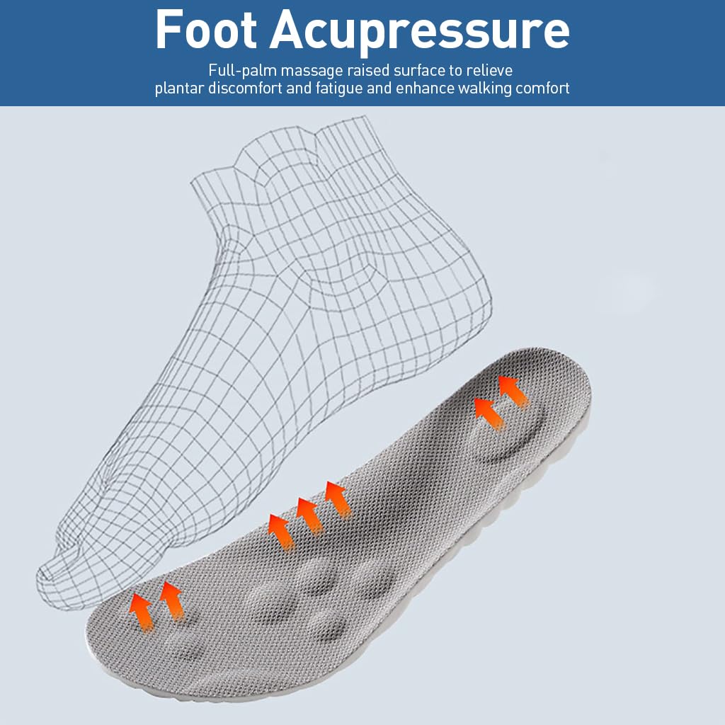 PALAY 2 Pairs Memory Foam Insoles with Arch Support for Women Men,Comfort Massage Insoles Replacement Shoe Inserts for Trainers Sneakers Sports Shoes Work Boots,Breathable,Shock Absorption (Men: UK 8-11, Grey)