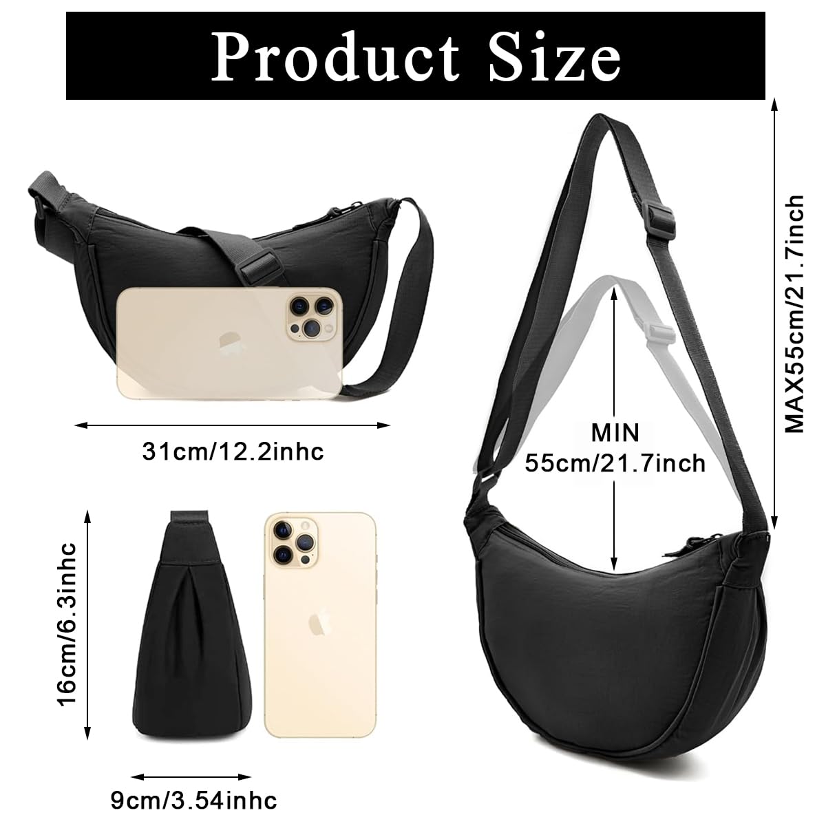 PALAY Nylon Crescent Hobos & Shoulder Crossbody Bag - Compact, Adjustable & Waterproof Casual Style Dumpling Bag, Color Small Chest Bag for Woman