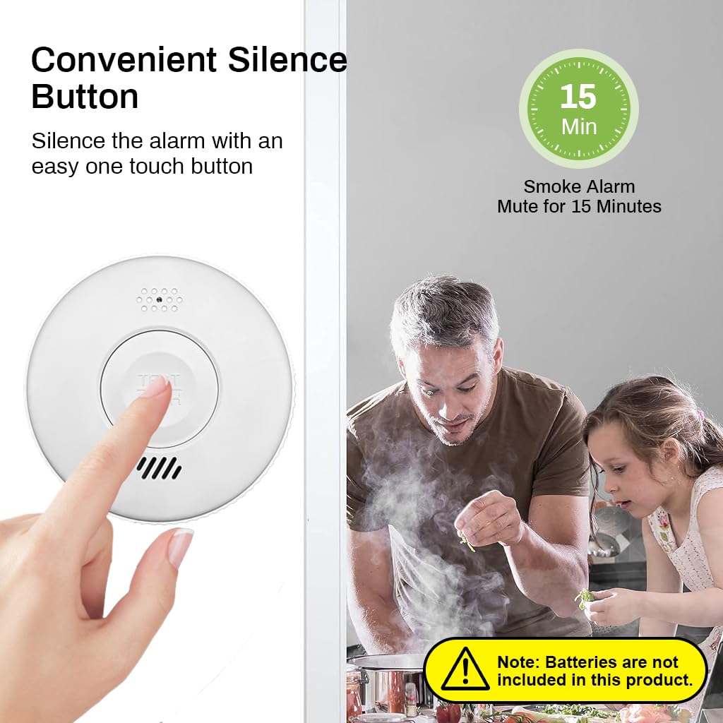 HASTHIP Smoke Detector with Alarm, Smoke Detector Fire Alarm with Photoelectric Technology, Smoke Alarm with Test/Silence Button, Light Sound Warning 2xAA Battery Powered (NOT Included)