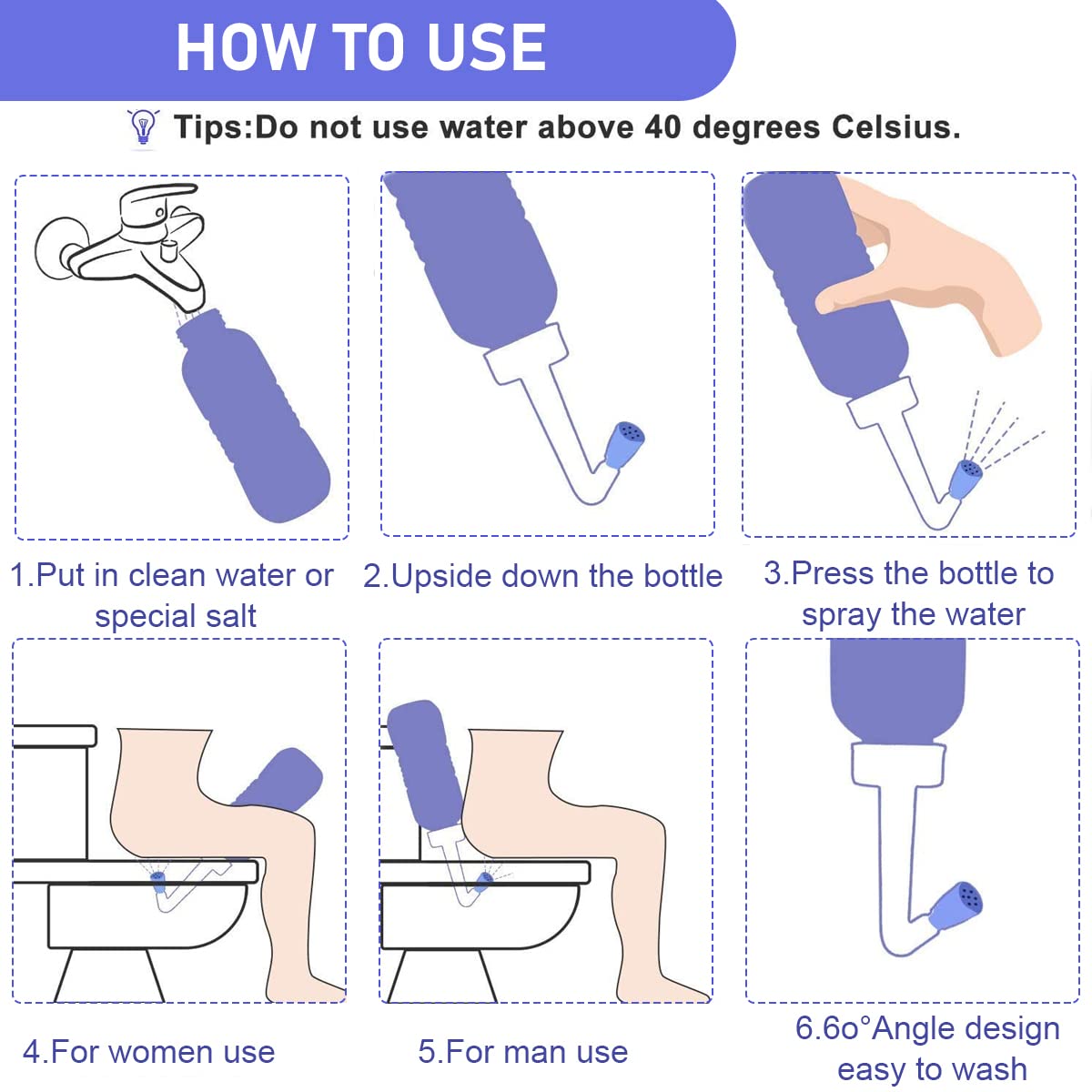 Supvox 450ML Portable Bidet Jet Spray for Toilet, Peri Bottle for Postpartum Care 2 Nozzle Strong Spray, Travel Bidet for Toilet With Upgrate Longer Bottle Rod For Personal Wash, Travel Essentials