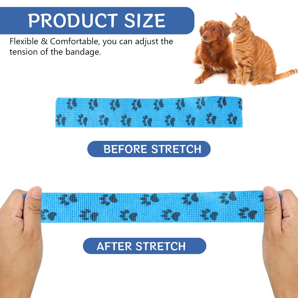 Qpets 6Pcs Pet Injury Recovery Bandage Self Adhesive Non Woven Bandage Wide Elastic Bandage Color Paw Print Lick Proof Ingury Recovery Bandage (7.5 * 4.5CM)