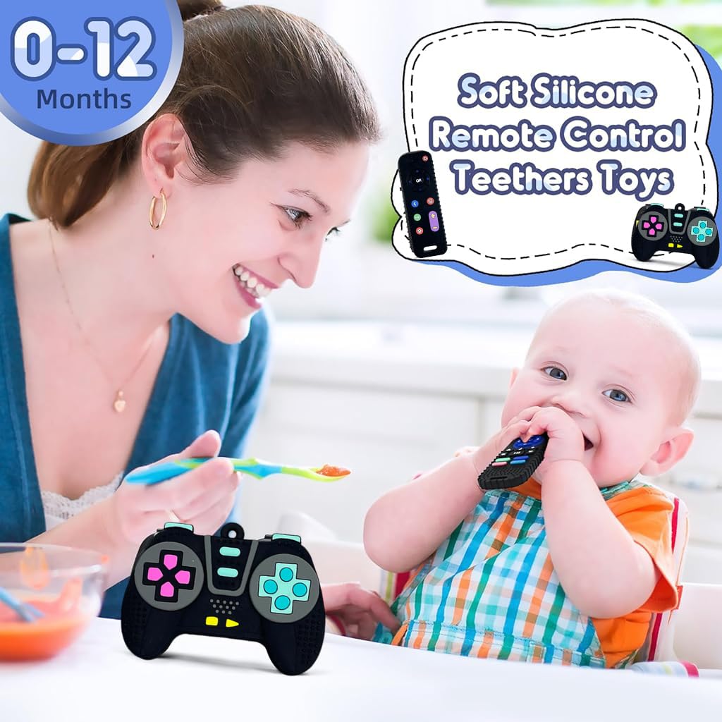 PATPAT Silicone Teether Toy Baby Teether Remote Toy for 6 to 12 Months Baby, Cartoon Frog Teether Remote Toy Sensory Toy Activity Toy for Sensory Development Sensory Development, Green