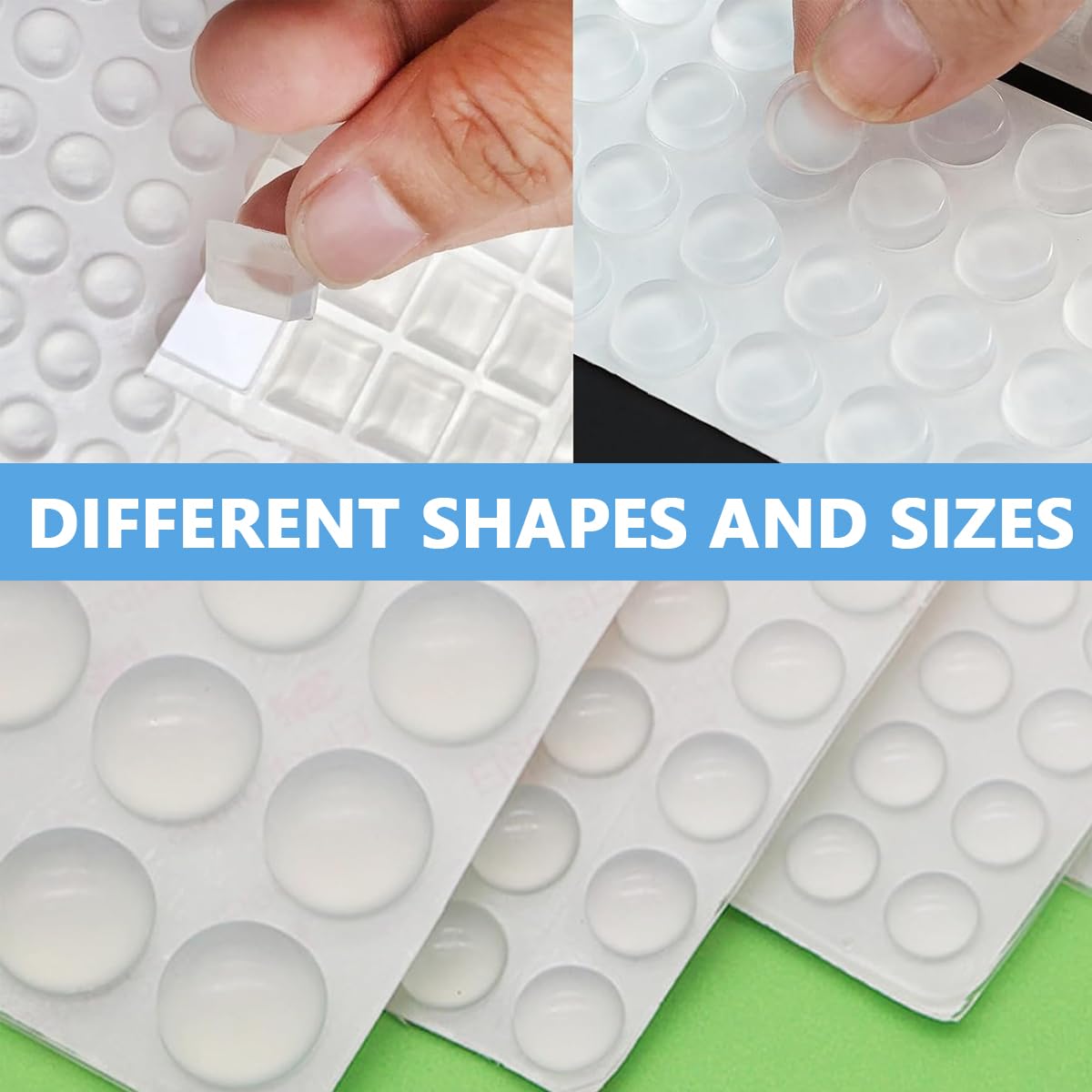 HASTHIP 165pcs Adhesive Silicone Door Knob Bumper Pad Sticker Clear Rubber Silent Bumper Sticker 4 Sizes Furniture Bumper Door Protector for Home, Table, Self Adhesive Furniture Bumper Strips