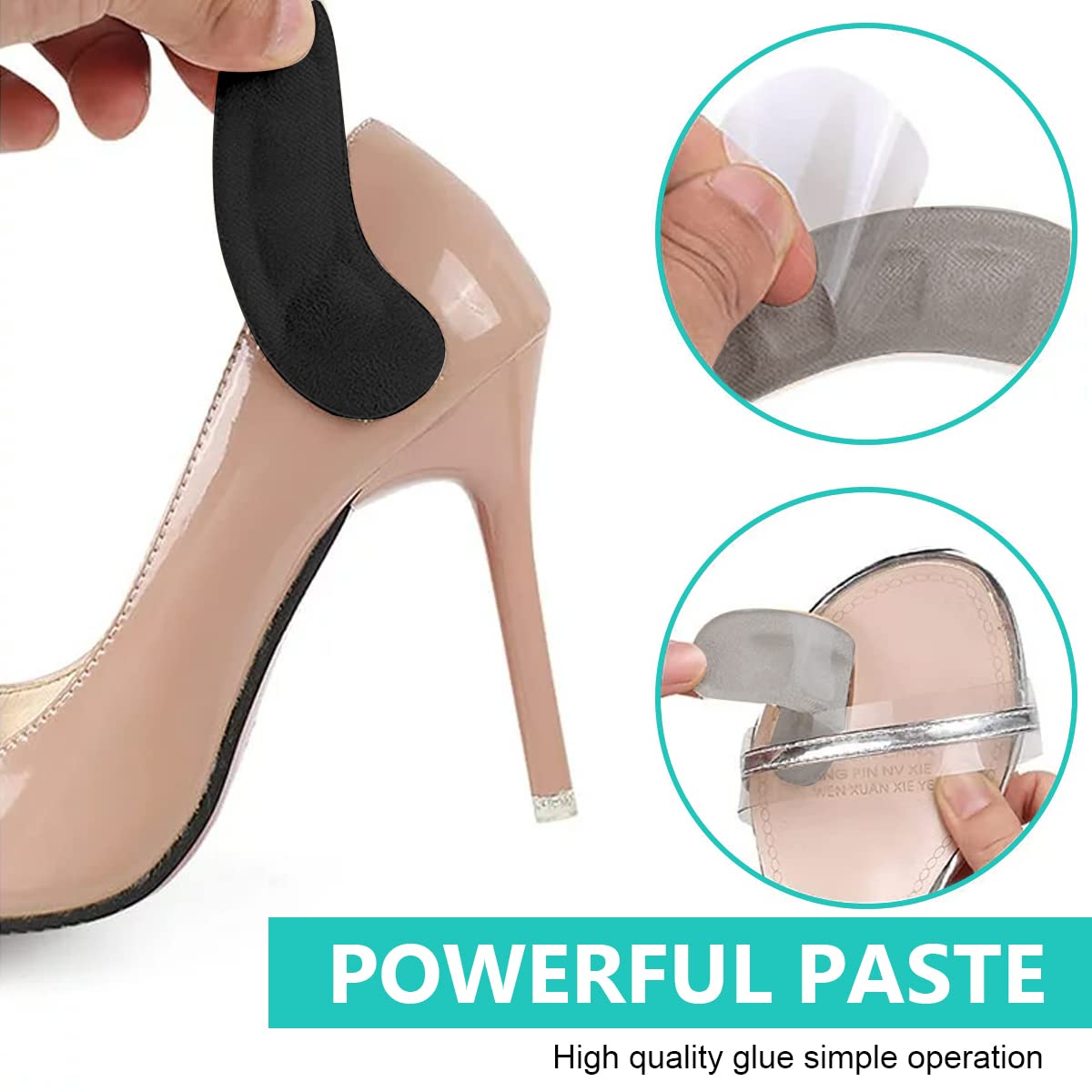 PALAY Heel Grips Liner Cushions Inserts for Loose Shoes Heel Pads, Heel Pads Insert Prevent Too Big, Heel Slipping, Blisters, Filler for Loose Shoe Fit (2*Clear+2*Black)
